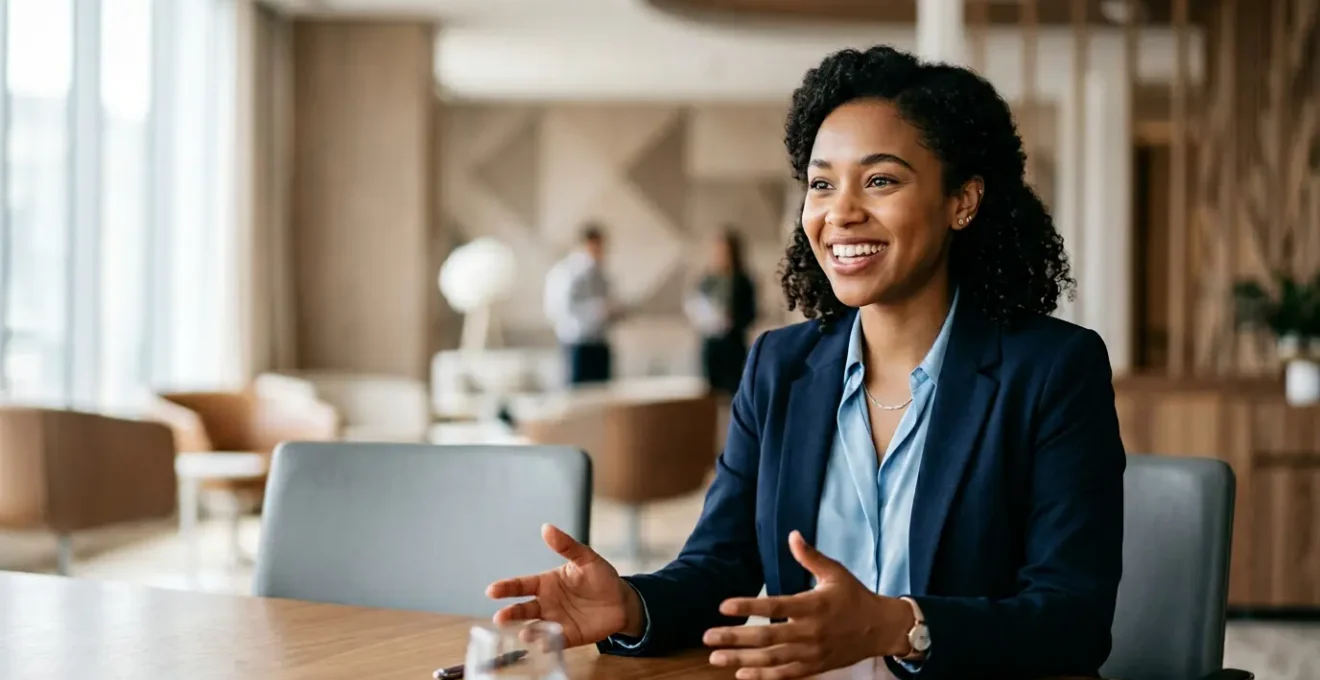 Candidat présentant son parcours lors d'un entretien d'admission avec assurance et authenticité