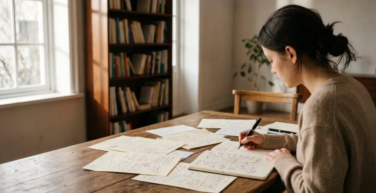 Étudiant effectuant des recherches approfondies sur une école avec prises de notes manuscrites