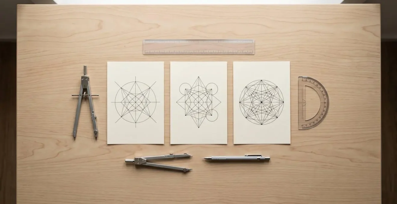 Vue aérienne d'un bureau avec matériel mathématique et formes géométriques