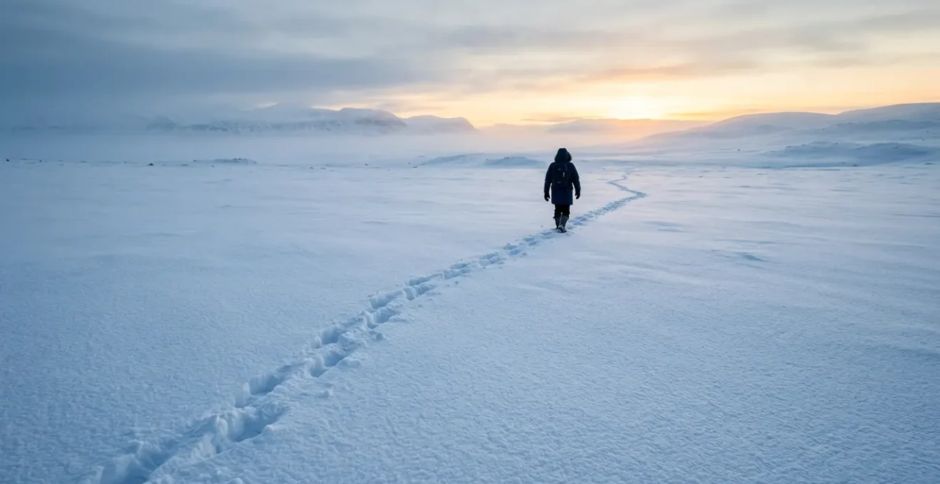 Étudiant en prépa traversant un désert hivernal symbolisant la persévérance scolaire
