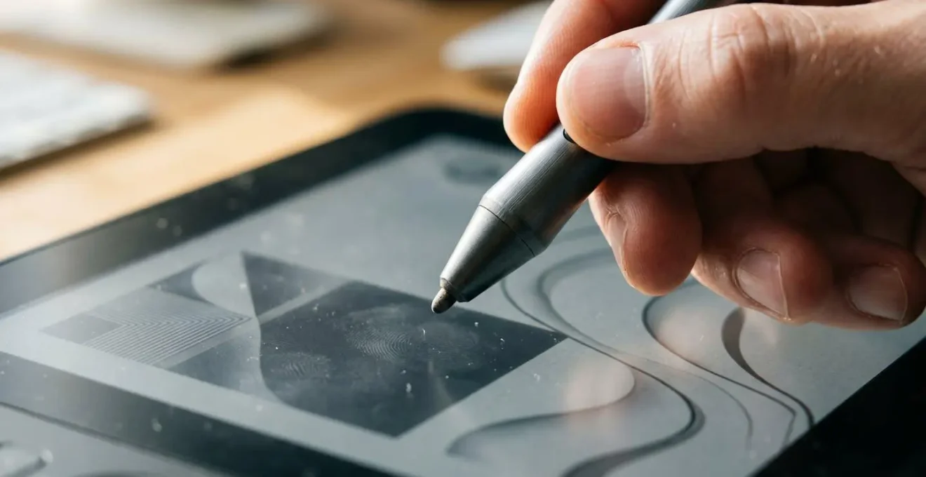 Gros plan sur les mains d'un étudiant prenant des notes manuscrites sur tablette avec un stylet numérique