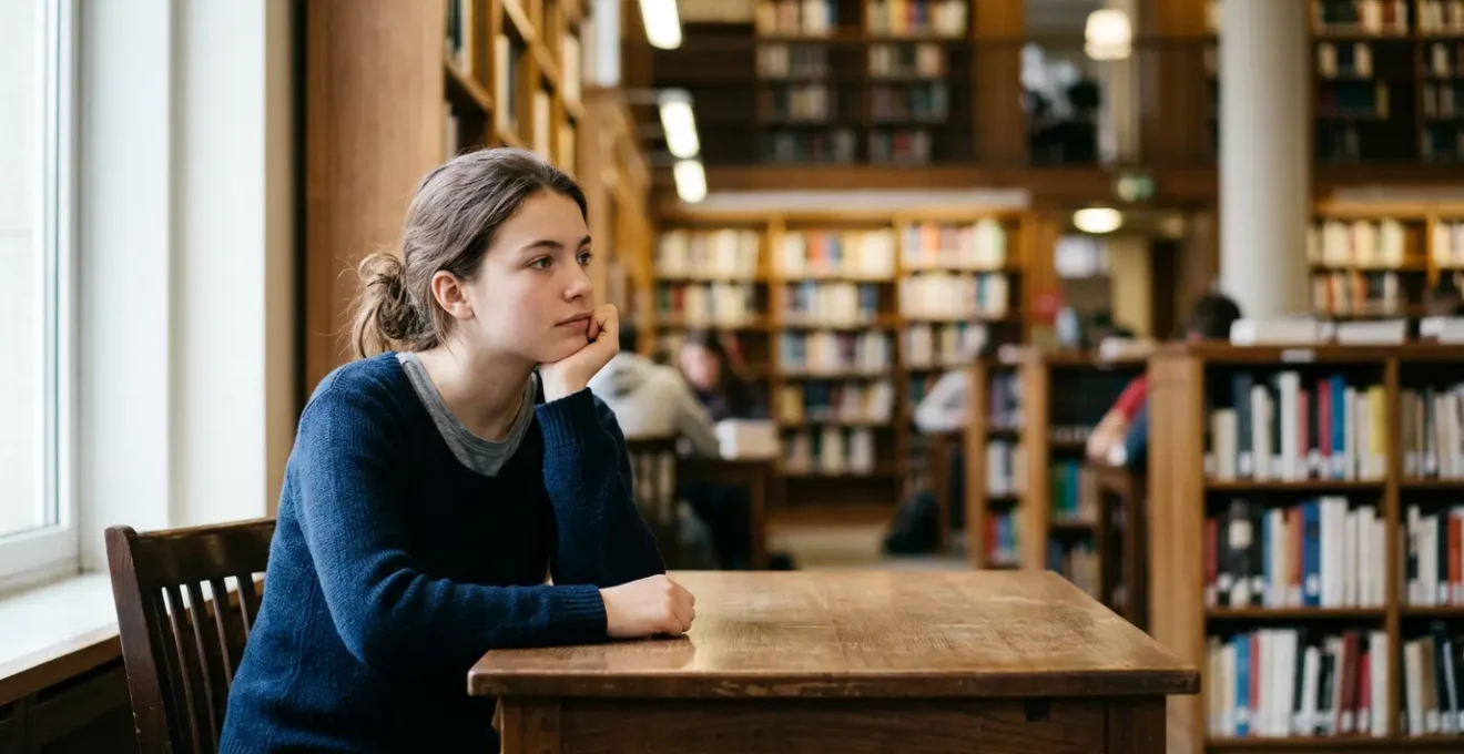 Un lycéen en pleine réflexion face à ses choix de spécialités pour intégrer une prépa ECG, dans un environnement studieux