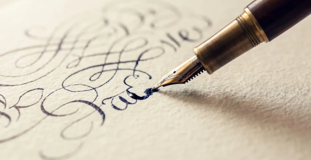 Gros plan sur une mise en page élégante d'un manuscrit avec une calligraphie soignée