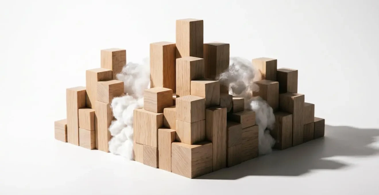 Vue symbolique d'un planning avec des espaces de respiration représentés par des zones floues entre les blocs structurés