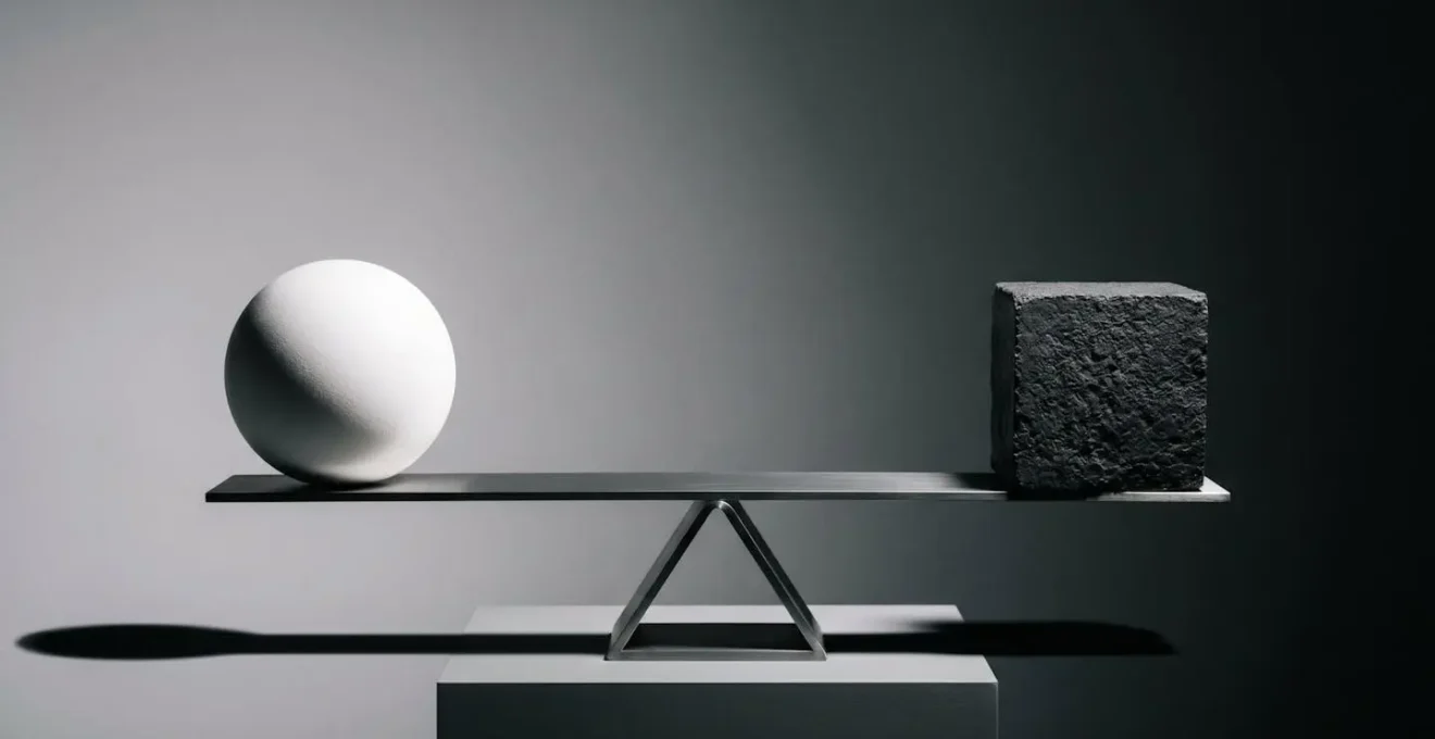Composition minimaliste avec deux objets en équilibre sur une balance abstraite