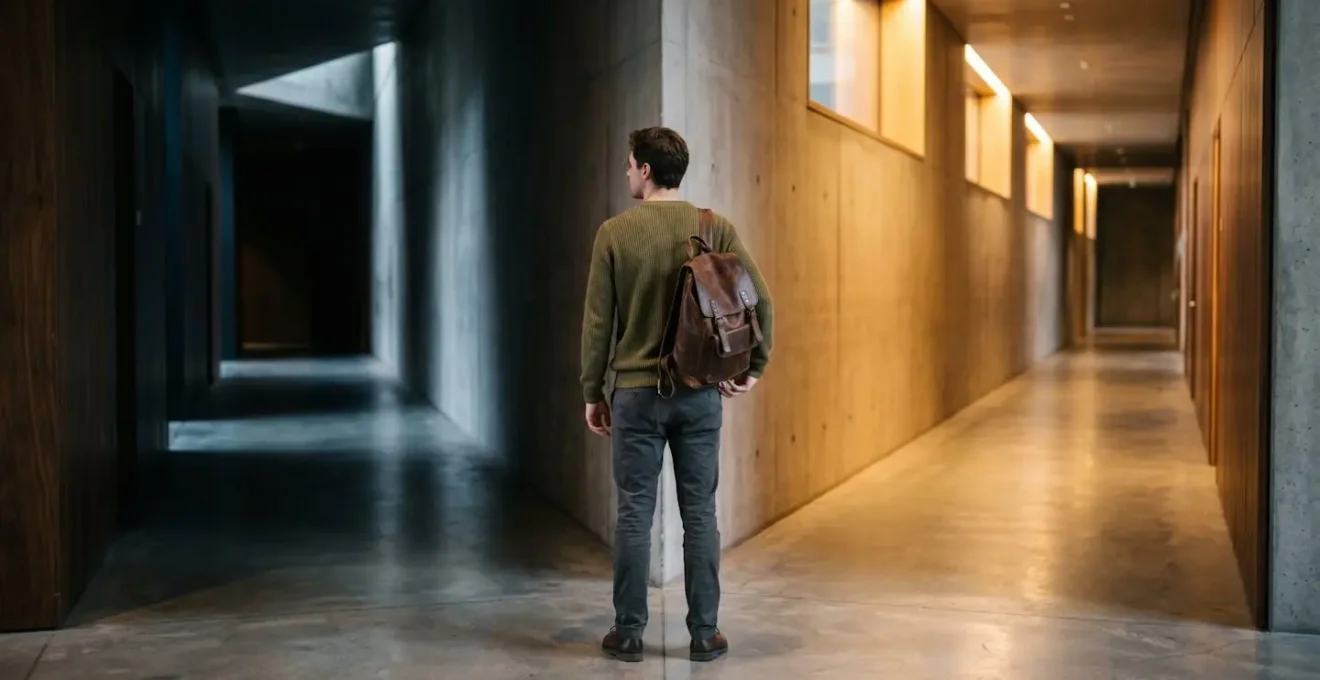 Étudiant en moment de réflexion face à une décision importante